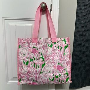 Lilly Pulitzer reusable shopping bag with flamingos